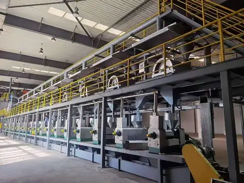 Peanut oil production line showing cleaning, shelling, and pressing stages