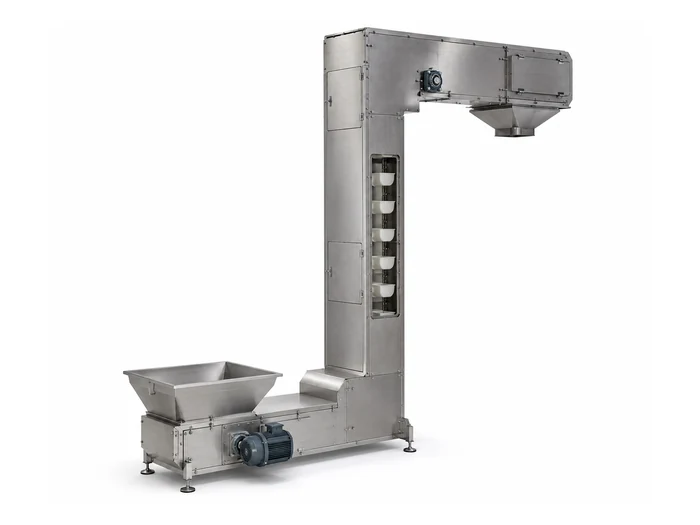 Enclosed stainless steel Z-type bucket elevator conveying route